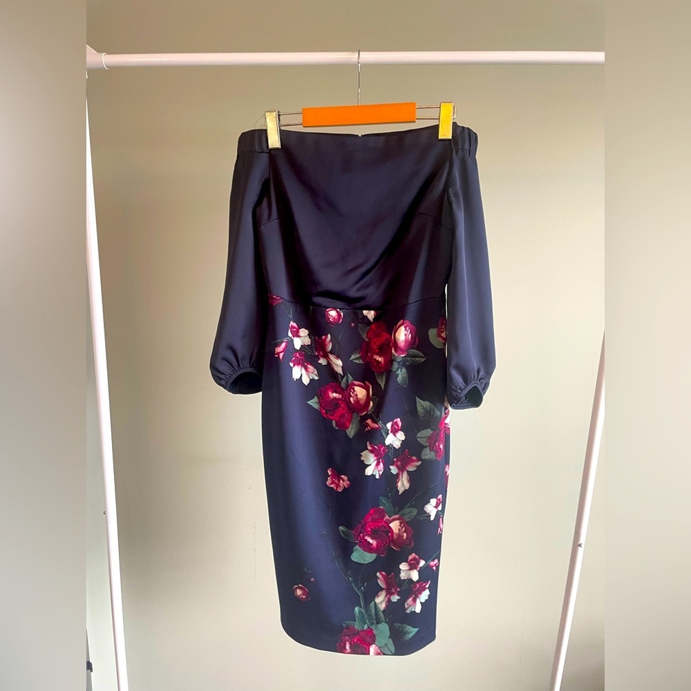 Le Chateau off the shoulder Navy Spring floral dress XS